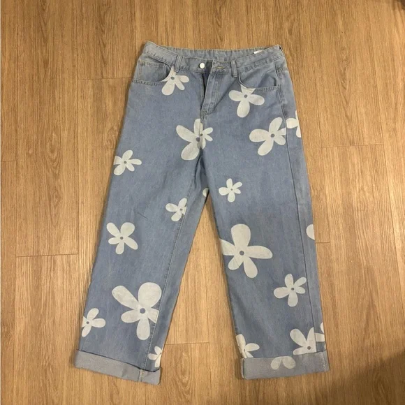 Floral Patterned Blue Jeans - Picture 2 of 4